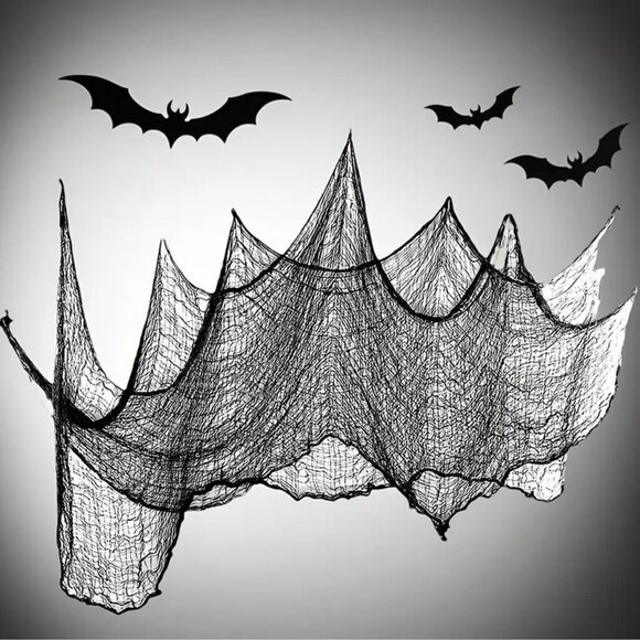 6ft Halloween Black & White + Spider Web Mesh, Dark Gothic Style w Sheer Fabric - Picture 1 of 2